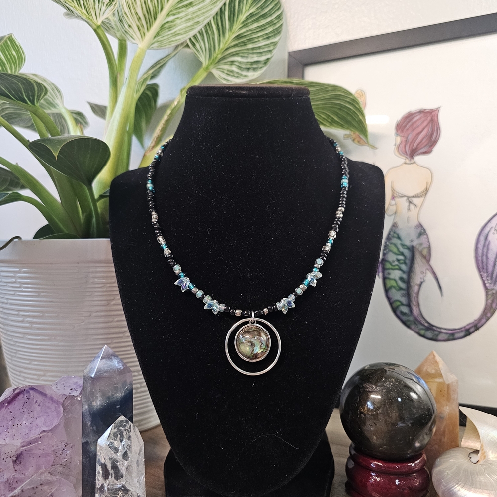 Hand Crafted Blue and Silver Necklace with Natural Stone Elements